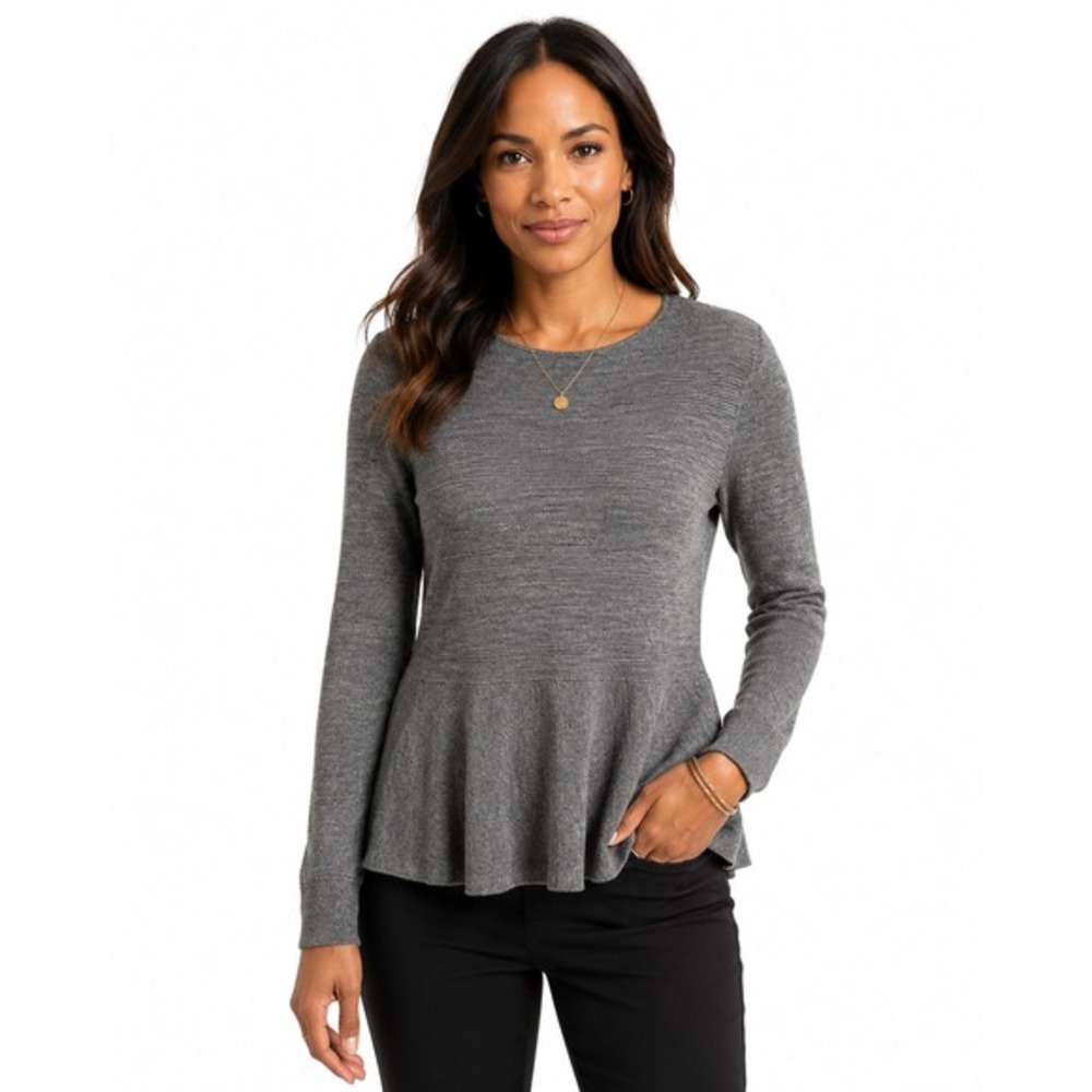 Ann Taylor LOFT Gray Wool Blend Peplum Knit Sweater Long Sleeve S Chic 91-01